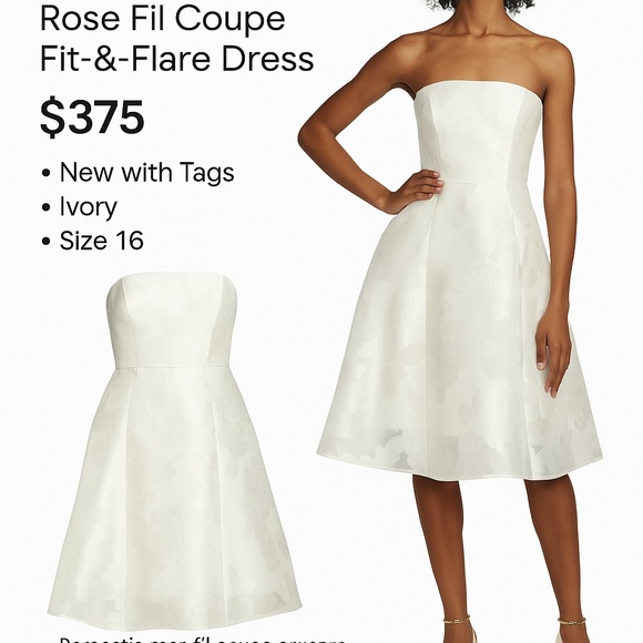 Amsale | Dresses | Nwt Amsale Rose Fil Coup Strapless Fit Flare Dress Size  6 | Poshmark